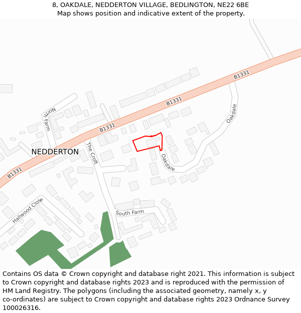 8, OAKDALE, NEDDERTON VILLAGE, BEDLINGTON, NE22 6BE: Location map and indicative extent of plot