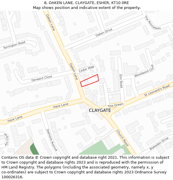 8, OAKEN LANE, CLAYGATE, ESHER, KT10 0RE: Location map and indicative extent of plot