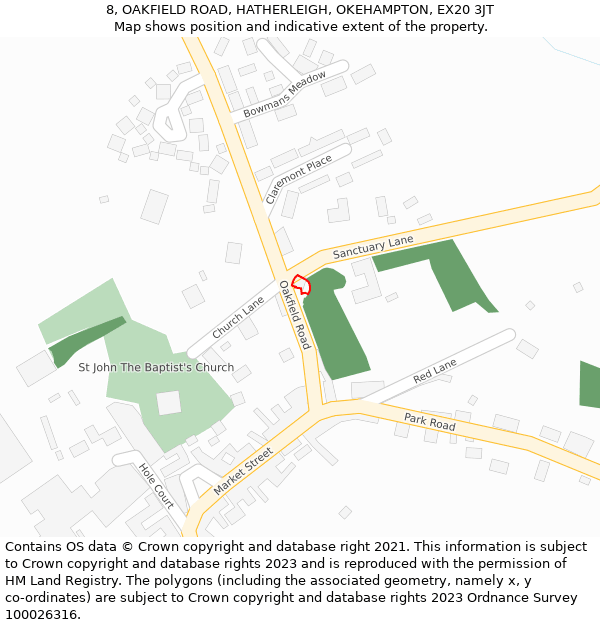 8, OAKFIELD ROAD, HATHERLEIGH, OKEHAMPTON, EX20 3JT: Location map and indicative extent of plot