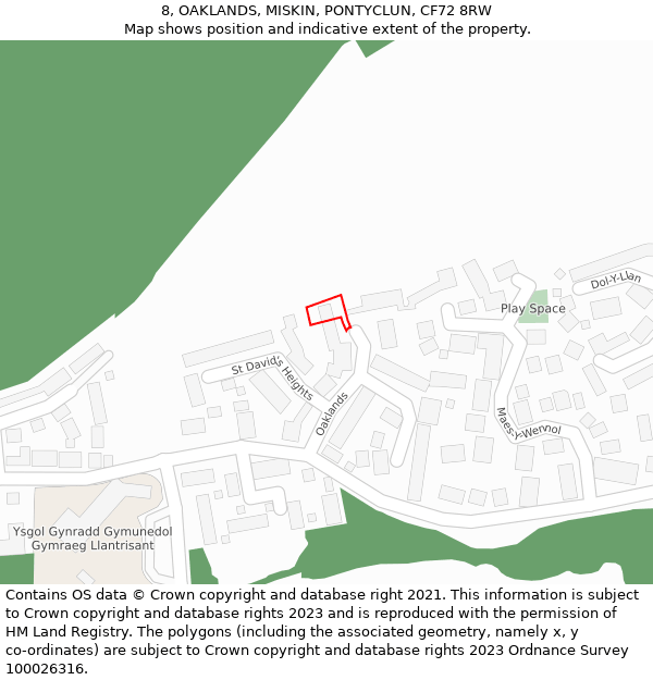 8, OAKLANDS, MISKIN, PONTYCLUN, CF72 8RW: Location map and indicative extent of plot