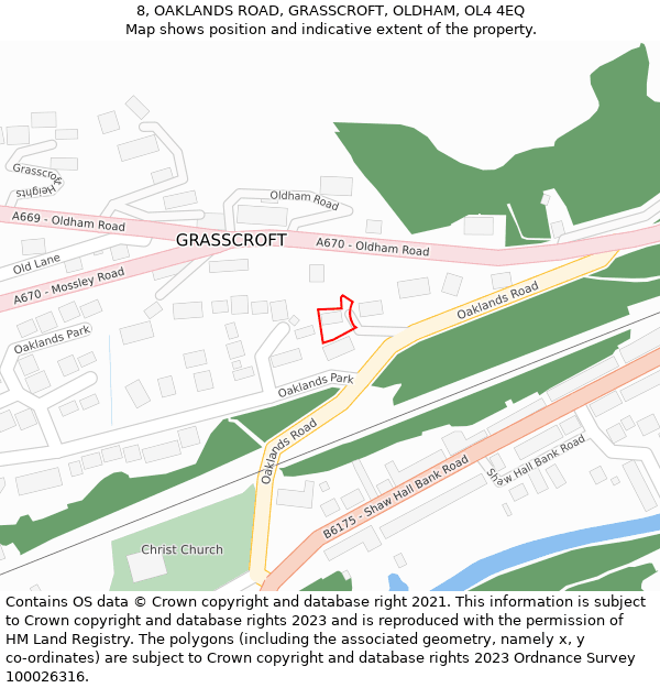 8, OAKLANDS ROAD, GRASSCROFT, OLDHAM, OL4 4EQ: Location map and indicative extent of plot