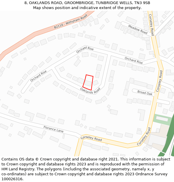 8, OAKLANDS ROAD, GROOMBRIDGE, TUNBRIDGE WELLS, TN3 9SB: Location map and indicative extent of plot