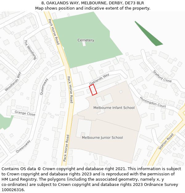 8, OAKLANDS WAY, MELBOURNE, DERBY, DE73 8LR: Location map and indicative extent of plot