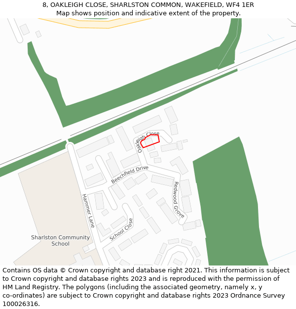 8, OAKLEIGH CLOSE, SHARLSTON COMMON, WAKEFIELD, WF4 1ER: Location map and indicative extent of plot