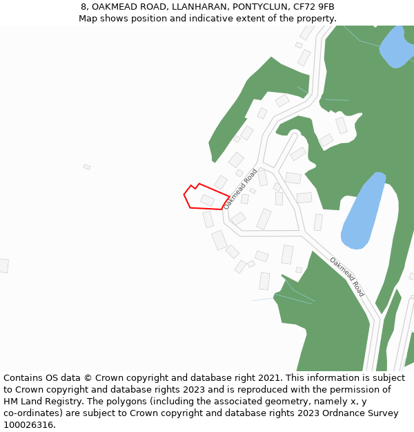 8, OAKMEAD ROAD, LLANHARAN, PONTYCLUN, CF72 9FB: Location map and indicative extent of plot