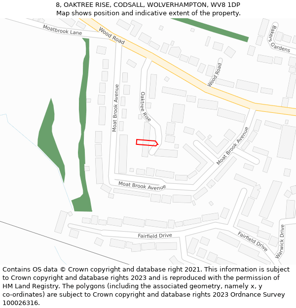 8, OAKTREE RISE, CODSALL, WOLVERHAMPTON, WV8 1DP: Location map and indicative extent of plot