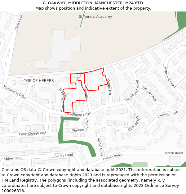 8, OAKWAY, MIDDLETON, MANCHESTER, M24 6TD: Location map and indicative extent of plot