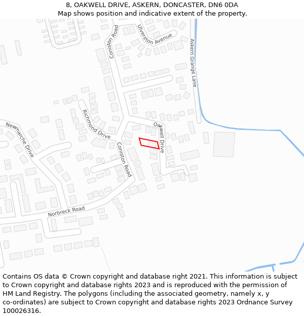 8, OAKWELL DRIVE, ASKERN, DONCASTER, DN6 0DA: Location map and indicative extent of plot