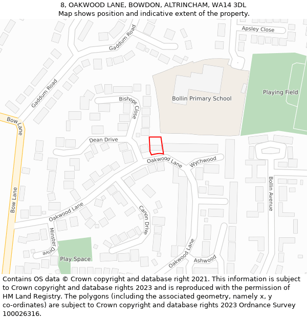 8, OAKWOOD LANE, BOWDON, ALTRINCHAM, WA14 3DL: Location map and indicative extent of plot