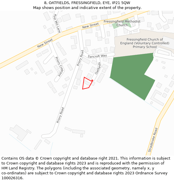 8, OATFIELDS, FRESSINGFIELD, EYE, IP21 5QW: Location map and indicative extent of plot