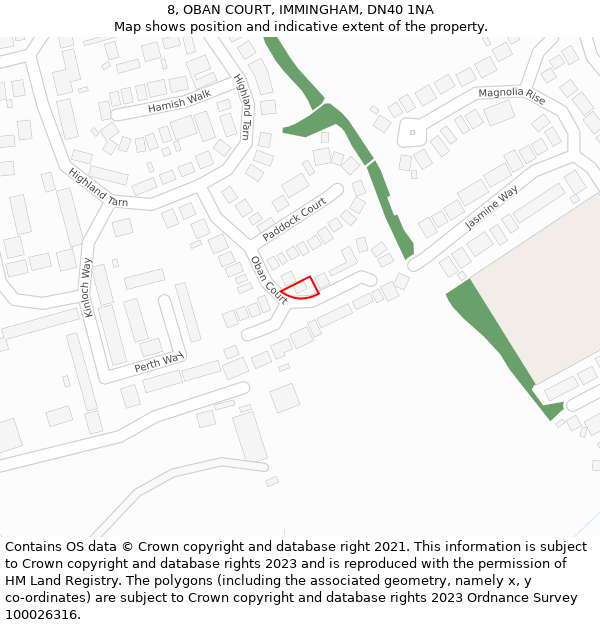 8, OBAN COURT, IMMINGHAM, DN40 1NA: Location map and indicative extent of plot