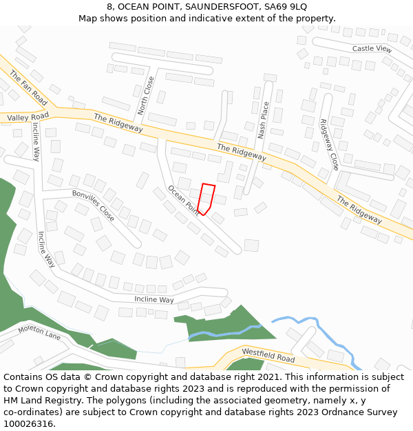 8, OCEAN POINT, SAUNDERSFOOT, SA69 9LQ: Location map and indicative extent of plot