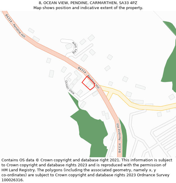 8, OCEAN VIEW, PENDINE, CARMARTHEN, SA33 4PZ: Location map and indicative extent of plot