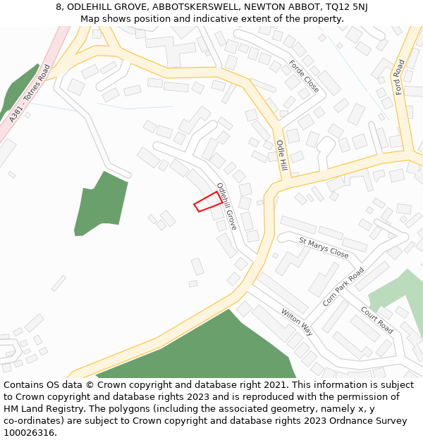8, ODLEHILL GROVE, ABBOTSKERSWELL, NEWTON ABBOT, TQ12 5NJ: Location map and indicative extent of plot