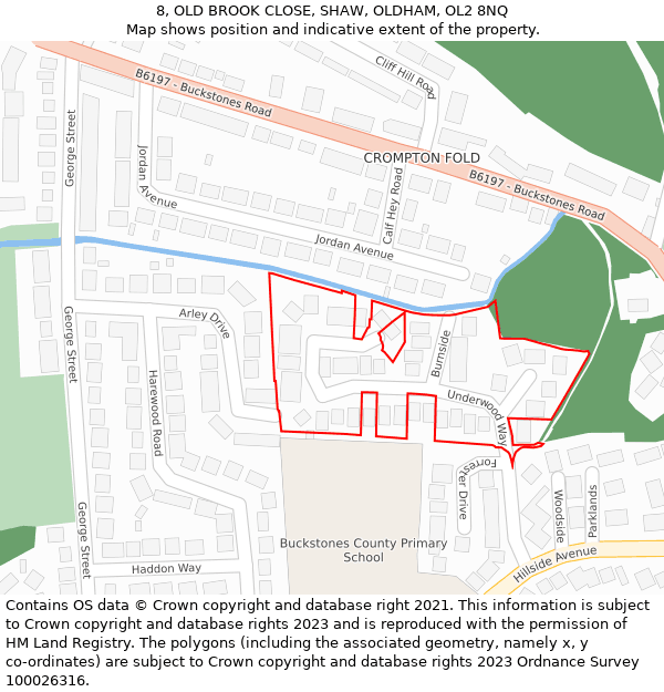 8, OLD BROOK CLOSE, SHAW, OLDHAM, OL2 8NQ: Location map and indicative extent of plot