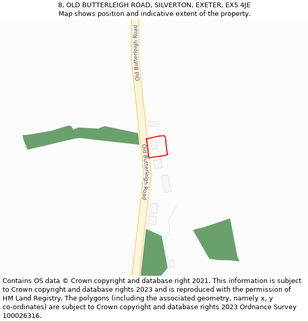8, OLD BUTTERLEIGH ROAD, SILVERTON, EXETER, EX5 4JE: Location map and indicative extent of plot