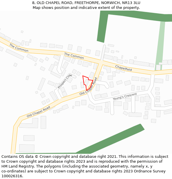 8, OLD CHAPEL ROAD, FREETHORPE, NORWICH, NR13 3LU: Location map and indicative extent of plot