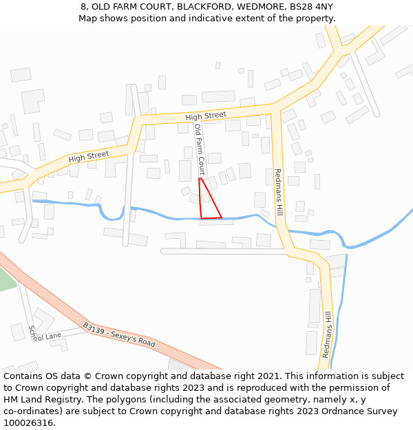 8, OLD FARM COURT, BLACKFORD, WEDMORE, BS28 4NY: Location map and indicative extent of plot