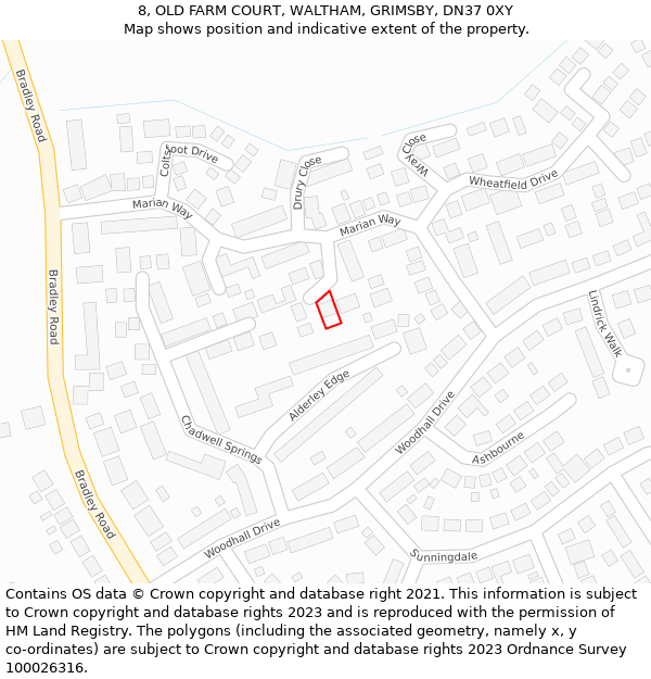 8, OLD FARM COURT, WALTHAM, GRIMSBY, DN37 0XY: Location map and indicative extent of plot