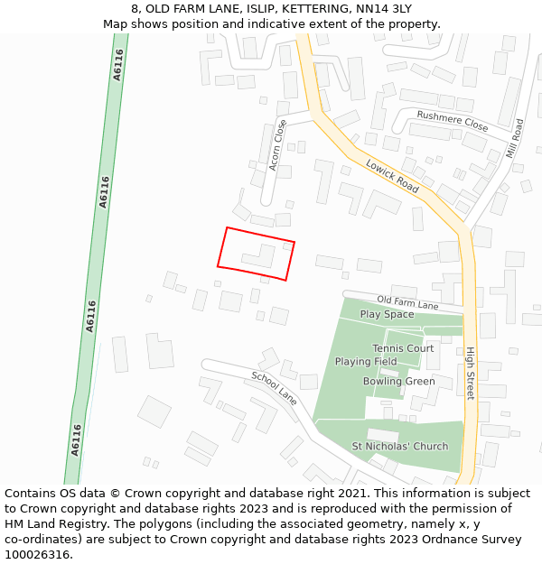 8, OLD FARM LANE, ISLIP, KETTERING, NN14 3LY: Location map and indicative extent of plot
