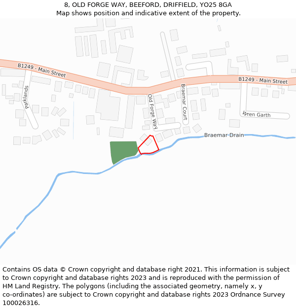 8, OLD FORGE WAY, BEEFORD, DRIFFIELD, YO25 8GA: Location map and indicative extent of plot