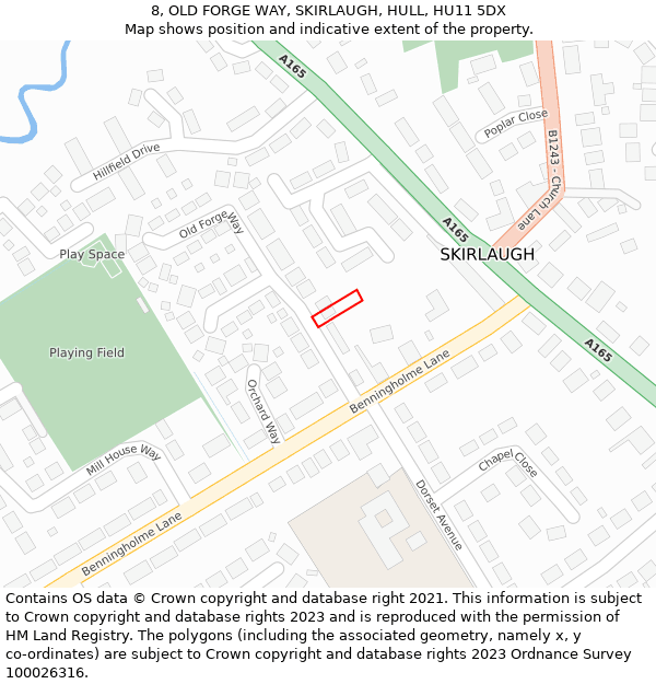 8, OLD FORGE WAY, SKIRLAUGH, HULL, HU11 5DX: Location map and indicative extent of plot