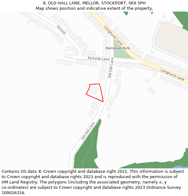 8, OLD HALL LANE, MELLOR, STOCKPORT, SK6 5PH: Location map and indicative extent of plot