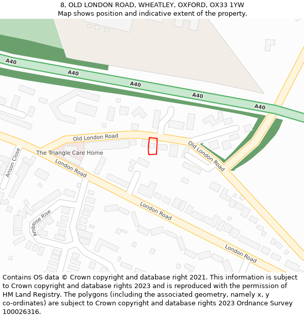 8, OLD LONDON ROAD, WHEATLEY, OXFORD, OX33 1YW: Location map and indicative extent of plot