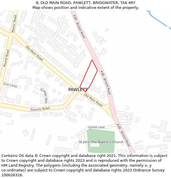 8, OLD MAIN ROAD, PAWLETT, BRIDGWATER, TA6 4RY: Location map and indicative extent of plot