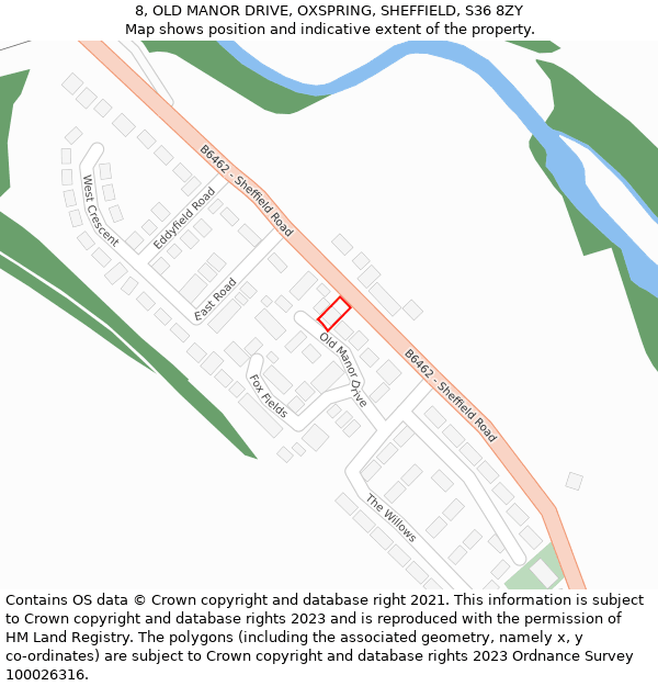 8, OLD MANOR DRIVE, OXSPRING, SHEFFIELD, S36 8ZY: Location map and indicative extent of plot