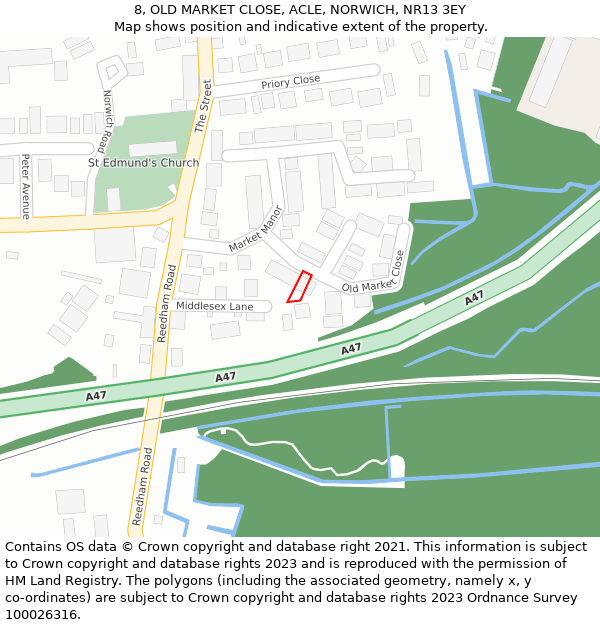 8, OLD MARKET CLOSE, ACLE, NORWICH, NR13 3EY: Location map and indicative extent of plot