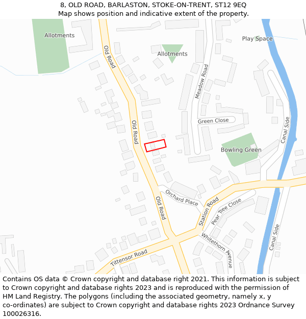 8, OLD ROAD, BARLASTON, STOKE-ON-TRENT, ST12 9EQ: Location map and indicative extent of plot
