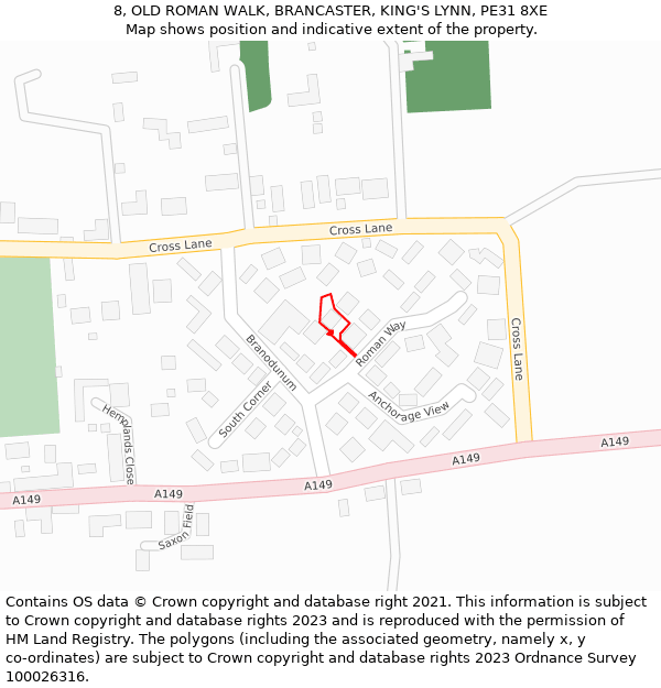 8, OLD ROMAN WALK, BRANCASTER, KING'S LYNN, PE31 8XE: Location map and indicative extent of plot