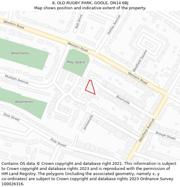 8, OLD RUGBY PARK, GOOLE, DN14 6BJ: Location map and indicative extent of plot