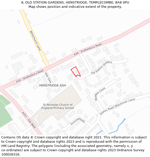 8, OLD STATION GARDENS, HENSTRIDGE, TEMPLECOMBE, BA8 0PU: Location map and indicative extent of plot