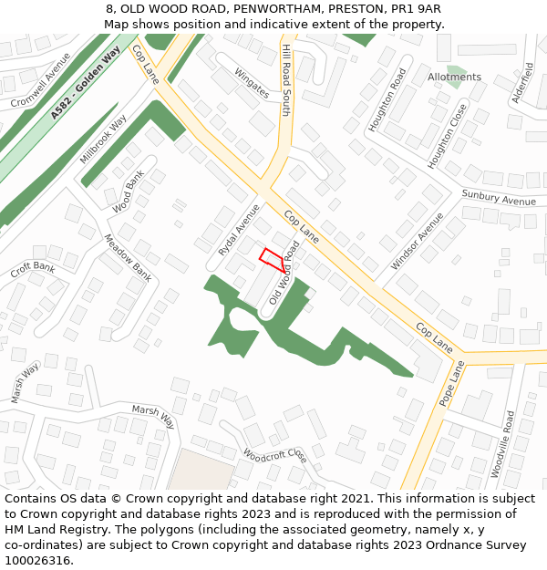 8, OLD WOOD ROAD, PENWORTHAM, PRESTON, PR1 9AR: Location map and indicative extent of plot