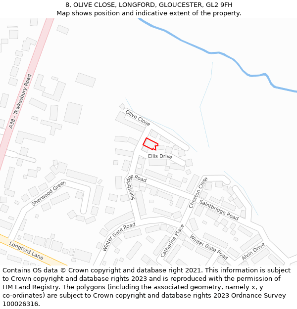 8, OLIVE CLOSE, LONGFORD, GLOUCESTER, GL2 9FH: Location map and indicative extent of plot