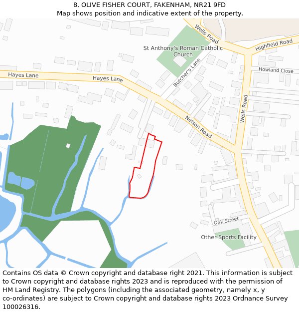 8, OLIVE FISHER COURT, FAKENHAM, NR21 9FD: Location map and indicative extent of plot