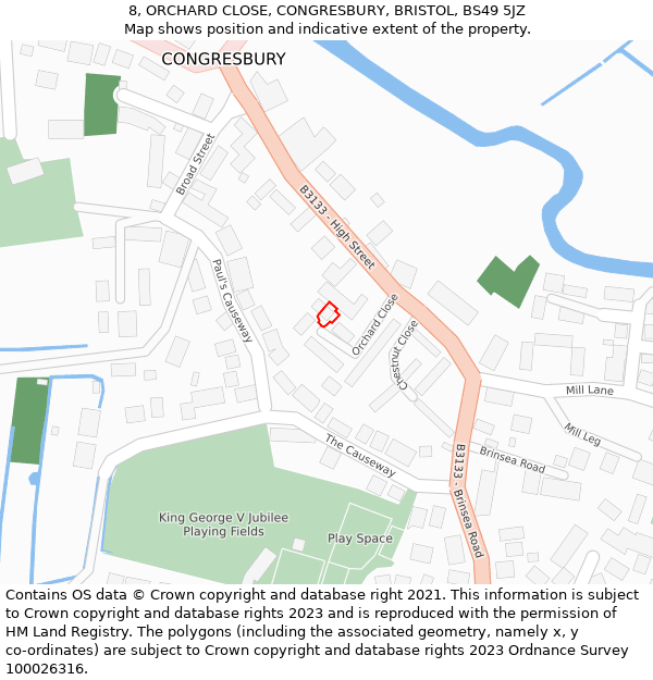 8, ORCHARD CLOSE, CONGRESBURY, BRISTOL, BS49 5JZ: Location map and indicative extent of plot