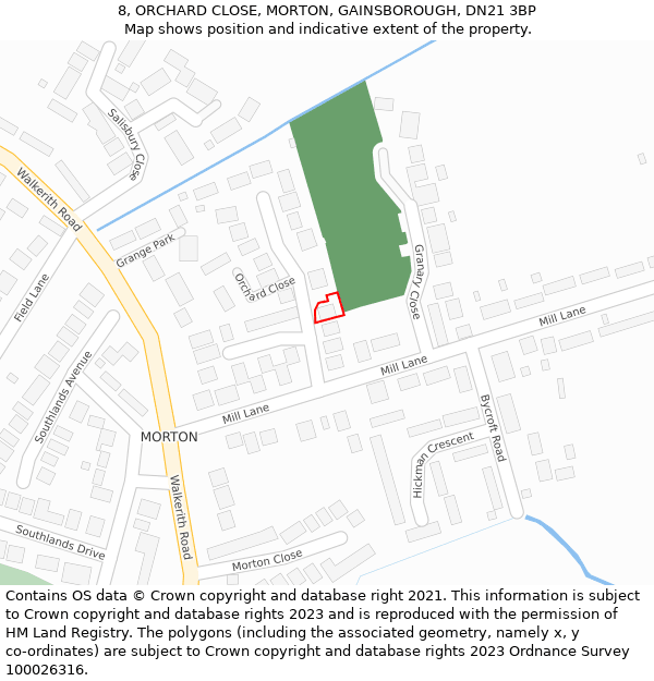 8, ORCHARD CLOSE, MORTON, GAINSBOROUGH, DN21 3BP: Location map and indicative extent of plot