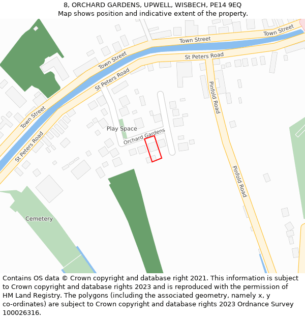 8, ORCHARD GARDENS, UPWELL, WISBECH, PE14 9EQ: Location map and indicative extent of plot