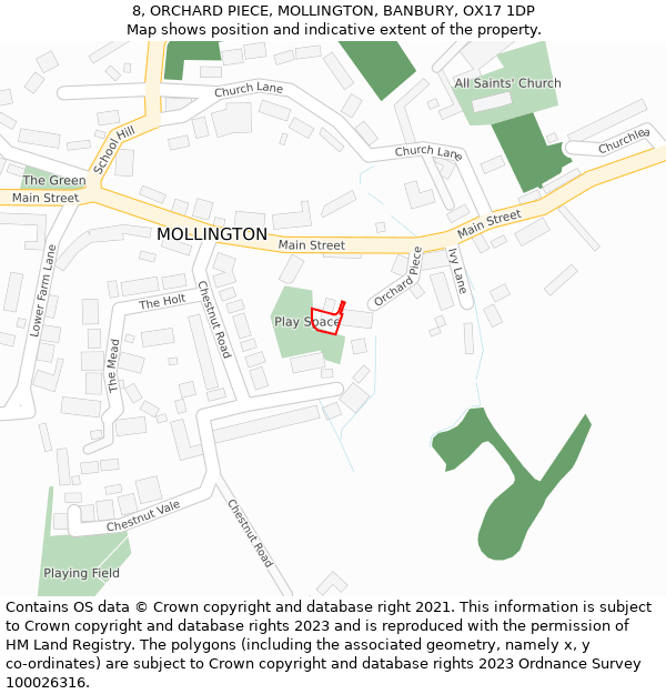 8, ORCHARD PIECE, MOLLINGTON, BANBURY, OX17 1DP: Location map and indicative extent of plot