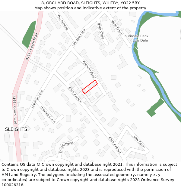 8, ORCHARD ROAD, SLEIGHTS, WHITBY, YO22 5BY: Location map and indicative extent of plot