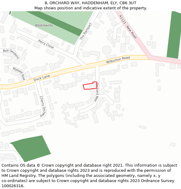 8, ORCHARD WAY, HADDENHAM, ELY, CB6 3UT: Location map and indicative extent of plot