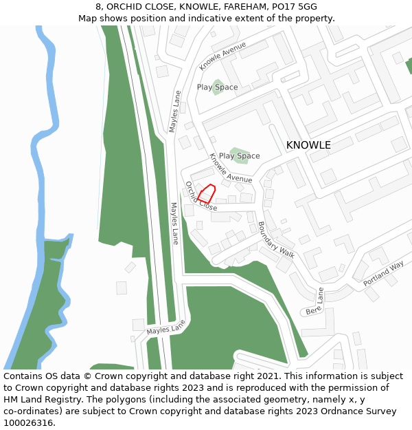 8, ORCHID CLOSE, KNOWLE, FAREHAM, PO17 5GG: Location map and indicative extent of plot