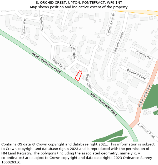 8, ORCHID CREST, UPTON, PONTEFRACT, WF9 1NT: Location map and indicative extent of plot