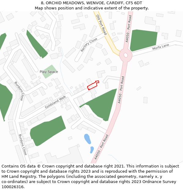 8, ORCHID MEADOWS, WENVOE, CARDIFF, CF5 6DT: Location map and indicative extent of plot