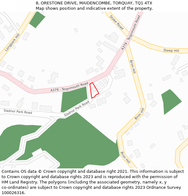 8, ORESTONE DRIVE, MAIDENCOMBE, TORQUAY, TQ1 4TX: Location map and indicative extent of plot