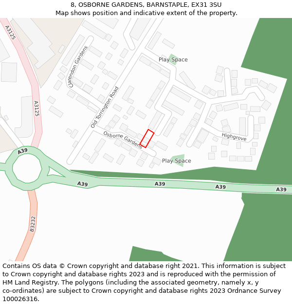 8, OSBORNE GARDENS, BARNSTAPLE, EX31 3SU: Location map and indicative extent of plot