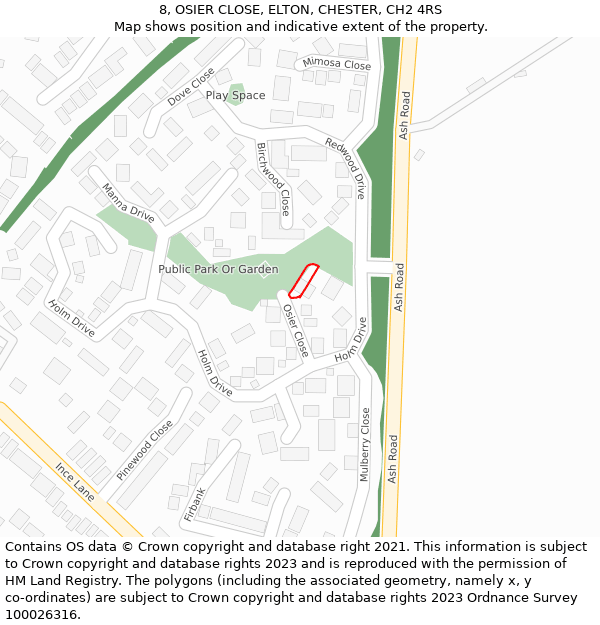 8, OSIER CLOSE, ELTON, CHESTER, CH2 4RS: Location map and indicative extent of plot